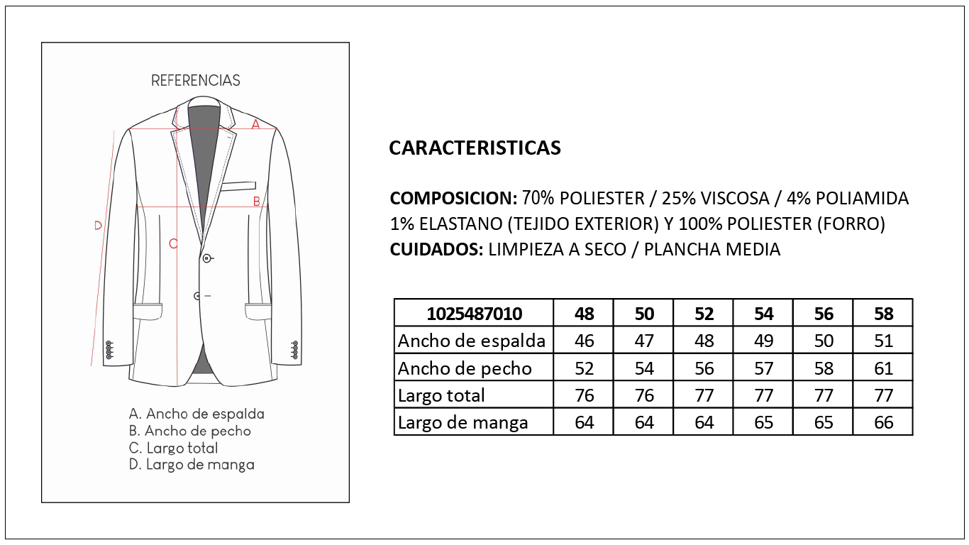 Tabla de Talles Saco Sastrer&iacute;a Espiga Hombre Britches